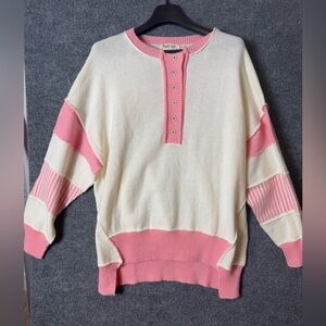 Peach Love Cream and Pink Button Up Sweater - Size Medium (M), Oversized, NWOT